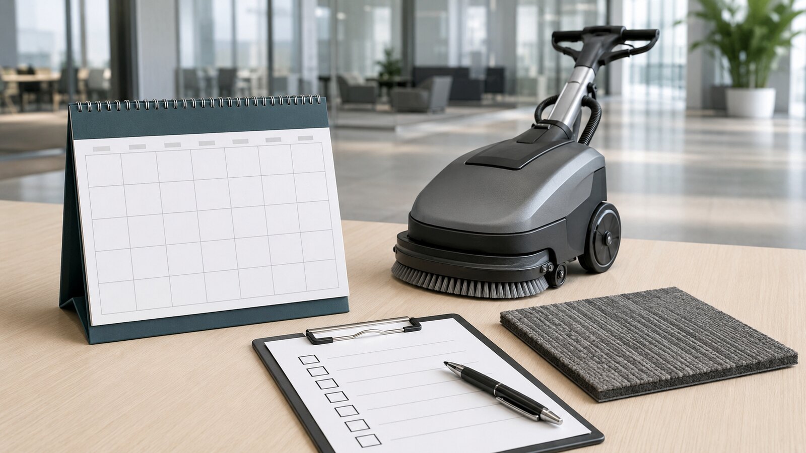 Calendar and cleaning schedule illustration representing a recurring maintenance program